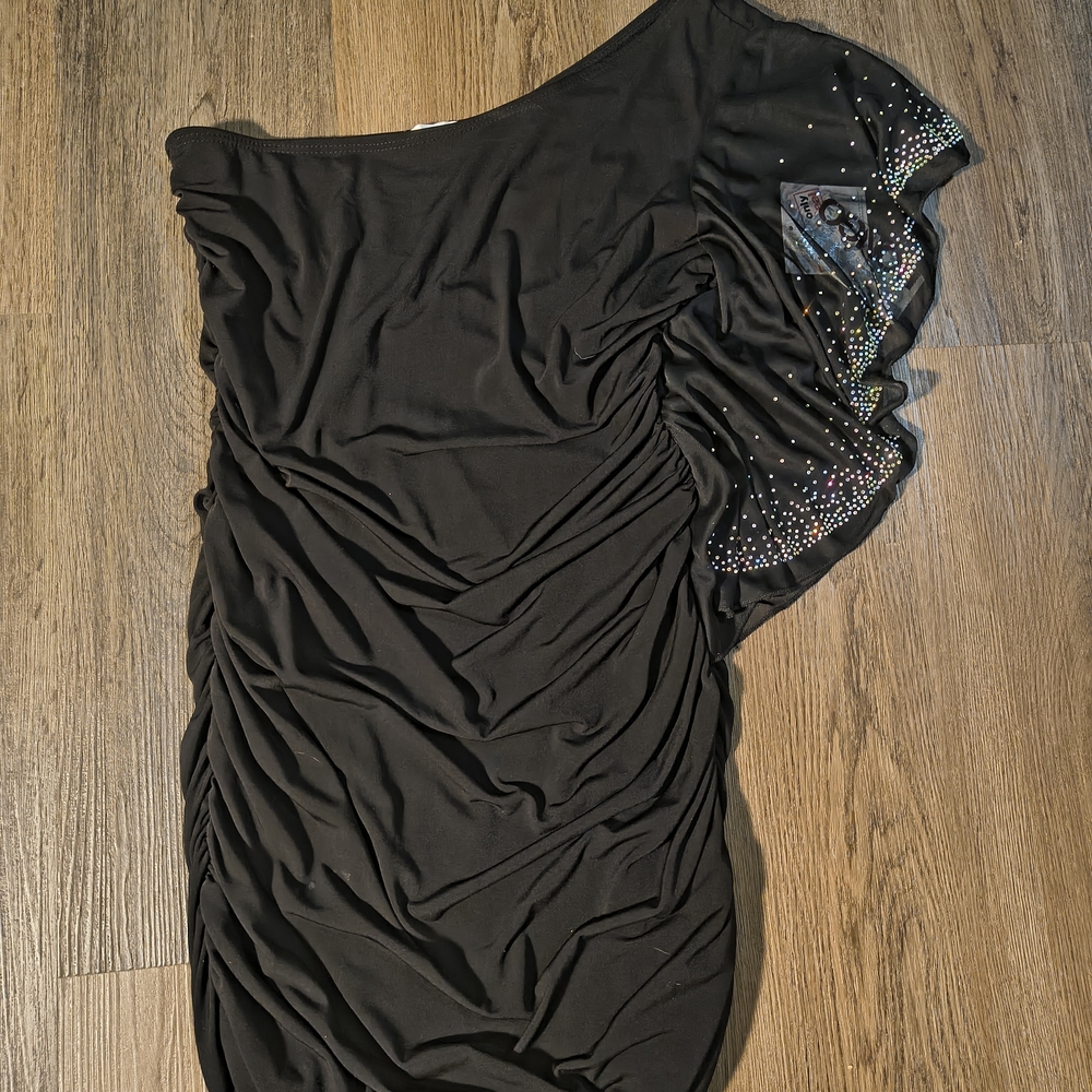 BONGO Black One-Shoulder Dress with Embellished Sleeve